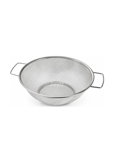 Paslanmaz Çelik Makarna Süzgeci 24 Cm Çift Kulplu Metal Sebze Meyve Yıkama Ve Süzme Kevgiri Gri