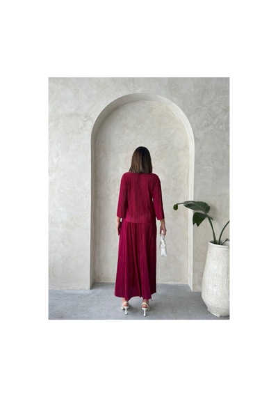 Verymoda Önden Bağlamalı Plise Gömlek - F1739 Bordo