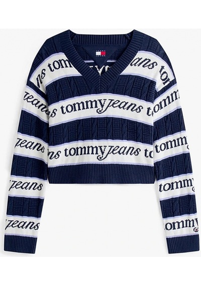 Tommy Hilfiger Tjw Çizgili Logolu Kadın Mavi Kazak Dw0dw21682c1g Mavi