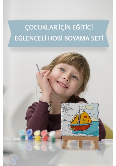 Sevimli Yelkenli Çocuk Eğitici Tuval Boyama Hobi Seti