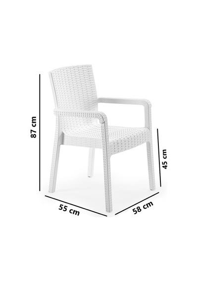 Omnipazar Sy-2527 Royale Hasır Desenli Rattan Bahçe Koltuk Sandalye 4'lü Set Beyaz Beyaz