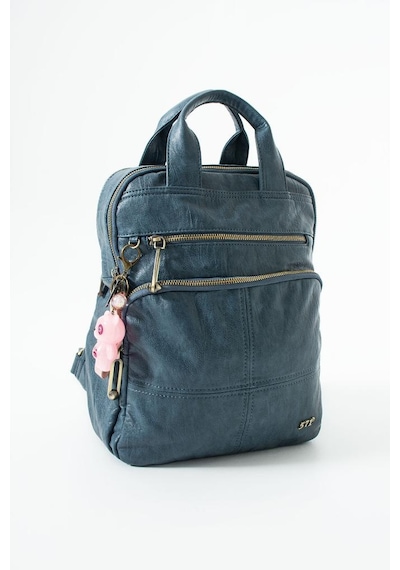 Baginn Vegan Deri Kadın Sırt Çantası Laptop-evrak Sırt Çantası 33 25 Cm Işıklı Charm Hediyeli Mavi