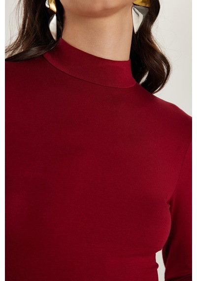 Tudors Kadın Regular Fit Klasik Kesim Viskon Kumaş Balıkçı Yaka Bordo Bluz -34617 Bordo