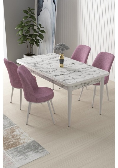Canisa Concept Nil Serisi 70x110 Sabit Mutfak Masası Takımı Beyaz Mermer Desen Masa 4 Pembe Sandalye Masa Beyaz/sandalyeler Pembe Canisa Concept Nil Serisi 70x110 Sabit Mutfak Masası Takımı Beyaz Mermer Desen Masa 4 Pembe Sandalye Masa Beyaz/sandalyeler Pembe
