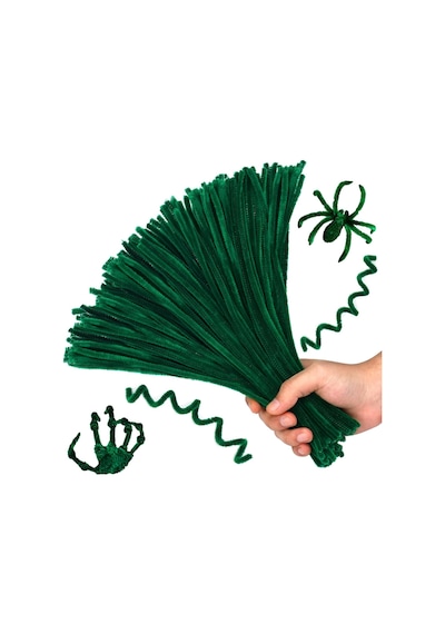 25'li Yeşil Renkli Şönil, Eğitici Şönil Seti, Tüylü Tel, 30 Cm, Peluş Tel