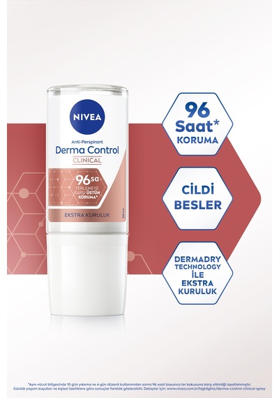 Kadın Roll-on Deodorant Derma Control Clinical 50 Ml,96 Saat Koruma,c Vitamini İle Kararmaya Karşı