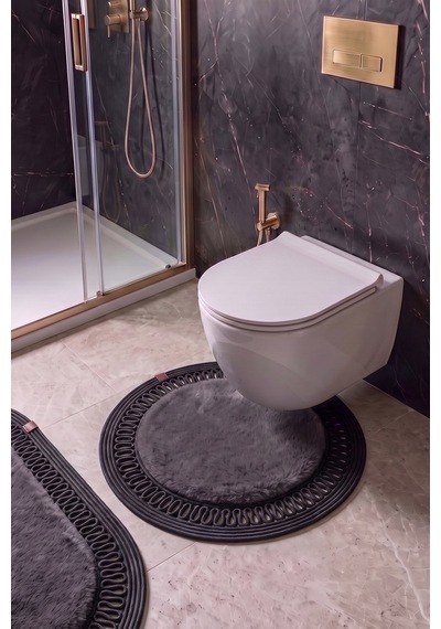 Banyo Paspası Takımı 60x100+60x60 Cm İç Trikot Antrasit Gri & Siyah