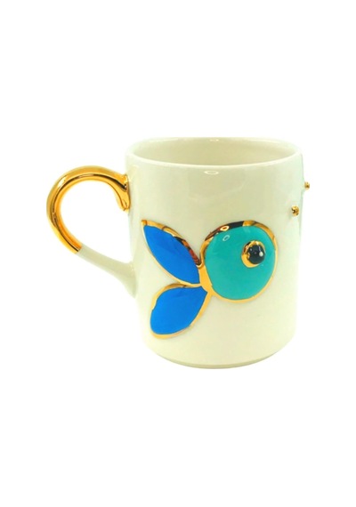 24 Ayar Altın Işlemeli Balık Mug Fish El Yapımı Handmade 330 Ml Beyaz - Çok Renkli