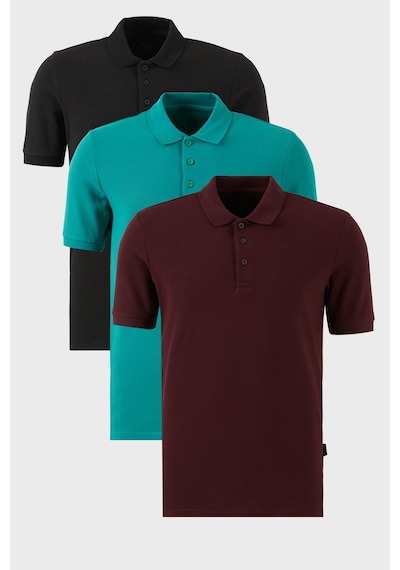 Buratti Pamuklu Regular Fit Düğmeli Polo Yaka 3'Lü Paket Erkek T Shirt 5902127S3 Siyah-Vişne-Benetton