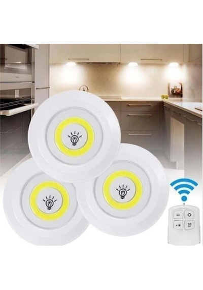 İsgstore Uzaktan Kumandalı 3 Lü Spot Led Lamba Kablosuz 3lü Yapışkanlı Pilli Işıldak