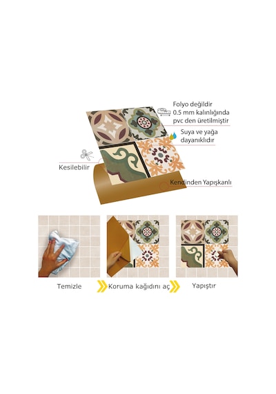 Tink KENDİNDEN YAPIŞKANLI KAFKAS DESENLİ PVC KARO 30X30 CM