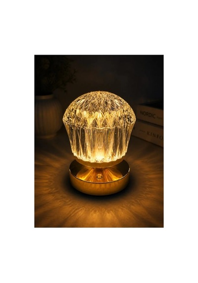 Kristal Görünümlü Şarjlı Led Gece Lambası Rgb Renkli Ve Sarı Işıklı Dekoratif Masa Aydınlatması Gold