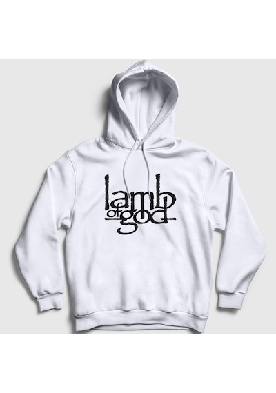 Presmono Unisex Logo Lamb Of God Kapüşonlu Sweatshirt Beyaz