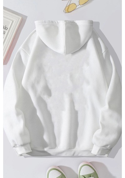 Uyguntarz Unisex All Day Rabbit Baskılı Sweatshirt beyaz