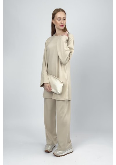Kadın Modal Tencel Tunik Pantolon Takım Bej