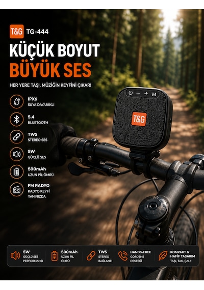 Kenly Tg-444 Bluetooth Hoparlör 5w Ipx6 Suya Dayanıklı Taşınabilir Kablosuz Speaker Fm Radyo Usb/tf Kart Tws Bisiklet Uyumlu