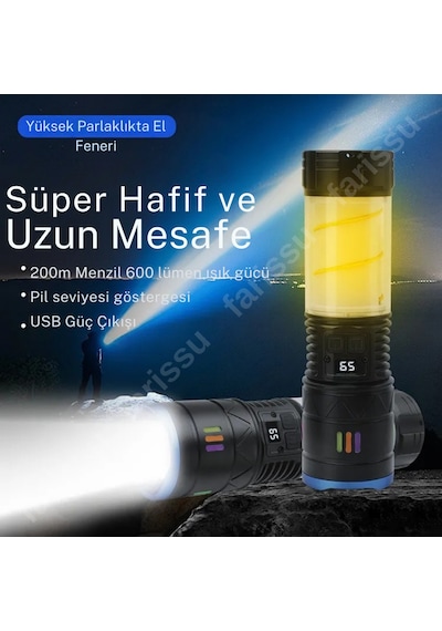 Farissu 800 Lümen Gücünde Şarjlı El Feneri Karanlıkta Tek İhtiyacınız Çok Renkli