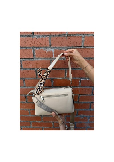 Just Polo Kadın Premium Şal Detaylı Yumuşak Deri Ayarlanabilir Askılı Çapraz El Ve Omuz Çantası Ebat : 28 X 18 Cm Vizon