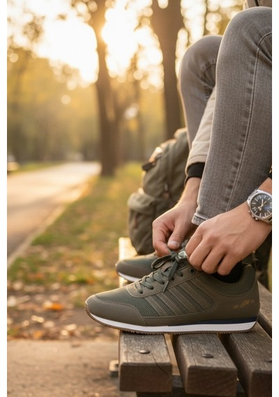 Enoch Erkek Haki Yeşil Retro Spor Ayakkabı - Günlük Yürüyüş Sneaker Haki