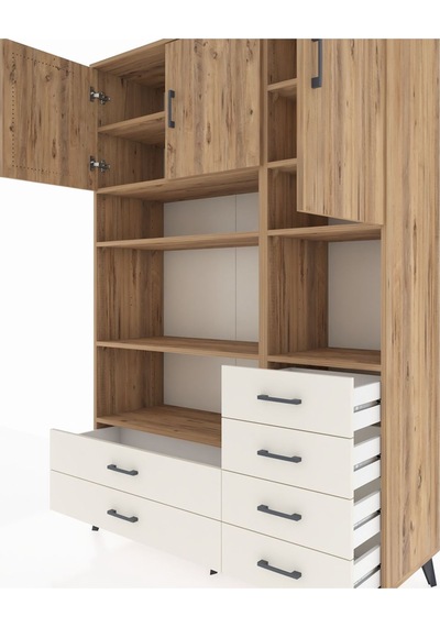 Hyperion Dolap 9 Raflı 6 Çekmeceli 3 Kapaklı 132x44x195 Çam-ç... Çam