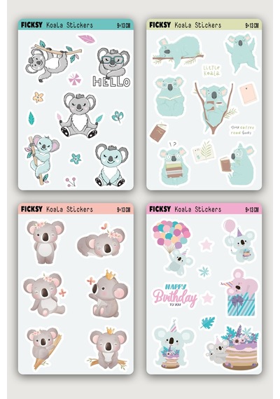 Sevimli Koala Sticker Seti - 37 Adet Etiket Çıkartma Diğer