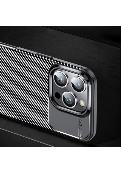 Apple iPhone Uyumlu 16 Pro Max Kılıf Karbon Görünümlü Silikon Kamera Korumalı Üstün Koruma Pazarplus Siyah