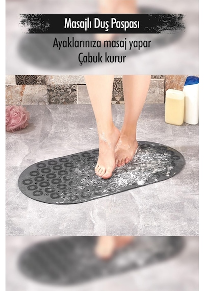 Silikon Masajlı Duş Paspası Antrasit