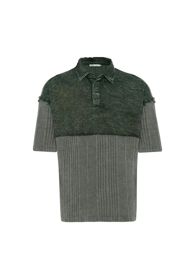 Vamos Yıkamalı Triko Oversize Polo Yaka Tişört V70-53 Haki