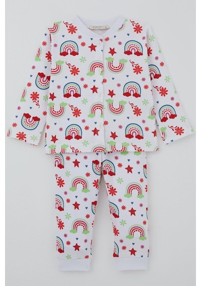 Breeze Kız Bebek Pijama Takımı Gökkuşağı Masalı Çiçek Desenli 4 Ay-1 Yaş, Beyaz Beyaz