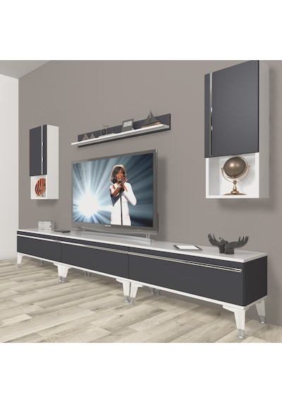 Decoraktiv Eko 270ta Mdf Silver Tv Ünitesi Tv Sehpası Beyaz - Antrasit