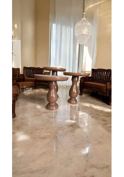 Ahşap Mantar Sehpa 3'lü Set - Kahverengi Yan Sehpa Takımı Modern Dekoratif Tasarım Kahverengi