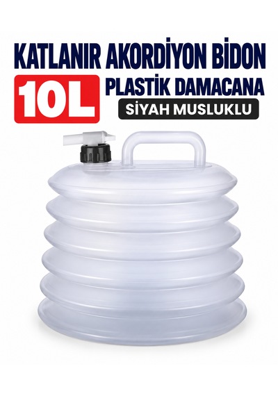 Katlanır Akordiyon Bidon 10l Plastik Damacana Siyah Musluklu