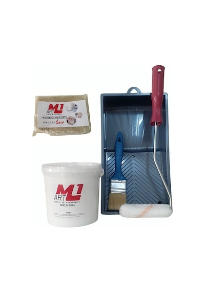 M1 Art Beyaz Akrilik Boya 1.kg Tava+rulo+örtü +fırça -set -ahşa