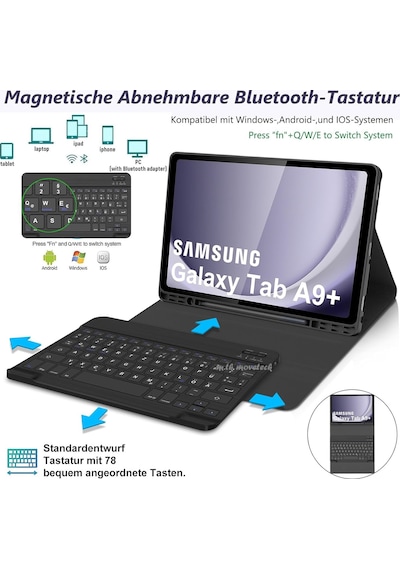 Samsung Galaxy Uyumlu Tab A9 Plus 11'' Klavyeli Kılıf Bluetooth Özellik
