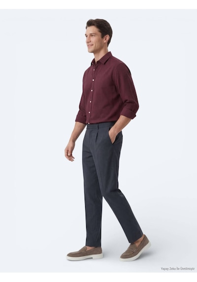 Kip Bordo Regular Fit Dokuma Casual %100 Pamuk Gömlek