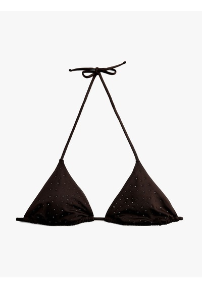 Koton Boyundan Bağlamalı Taşlı Üçgen Bikini Üstü Kahverengi 6sak10071mm Kahve