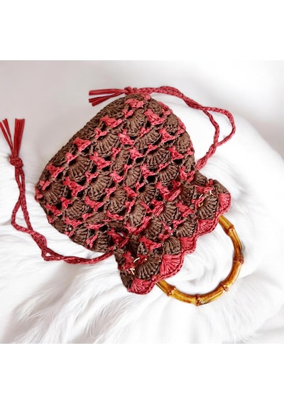 El Yapımı Rafya Çanta Bej Siyah Minimal Boho Yazlık Kadın El Çantası Bej - Siyah