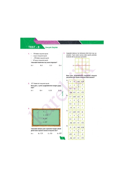 Karekök 8. Sınıf Lgs Matematik Soru Bankası Karekök Güncel