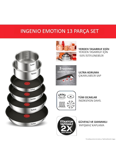 Tefal Ingenio Emotion 2x Titanyum 13 Parça Tava Seti - Paslanmaz