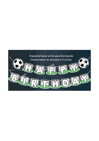 Futbol Temalı  Doğum Günü Süs Seti 34 Parça Banner Pasta ve Cupcake Kürdanı