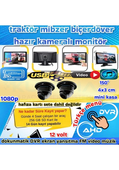 2 Adet 1080p Ahd 150'' Ultra Mini Metal Kasa Kamera 10.36'' Dokunmatik Dvr Ekran 12 V