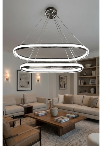 Zümrüt Uzun Model 2 Katlı Salon - Oturma Odası Sarkıt Led Avizesi Çok Renkli