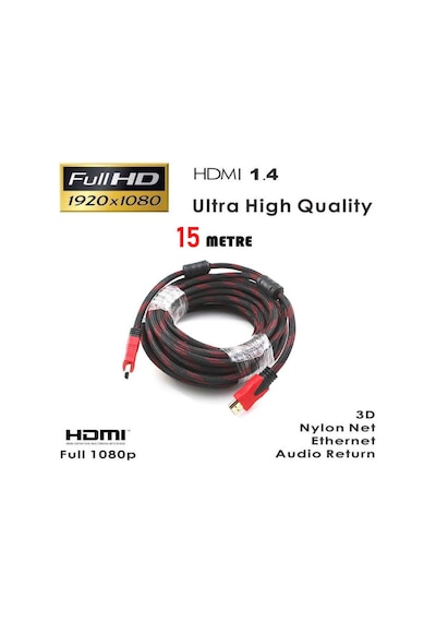 15M Metre Hdmi Kablo Full Hd Hdmi Altin Kaplama Ipli Çift Filtreli