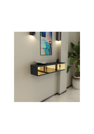 Skyn 90 Cm Kapaklı, Raflı ,duvara Monte Dresuar Makyaj Masası Antrasit-altın Antrasit - Altın Skyn 90 Cm Kapaklı, Raflı ,duvara Monte Dresuar Makyaj Masası Antrasit-altın Antrasit - Altın