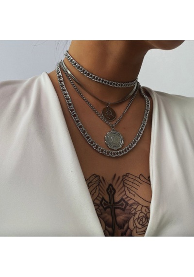 Girift Vintage Allure Boho Vintage Kalın Zincirli Sikke Kolye Gümüş