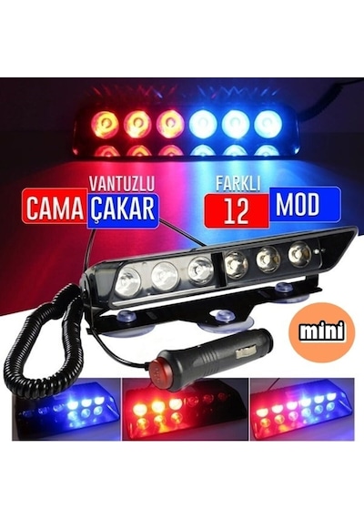 S6 Mini Polis Çakar Araç İçi Vantuzlu Lamba Kırmızı-mavi 21x12x6