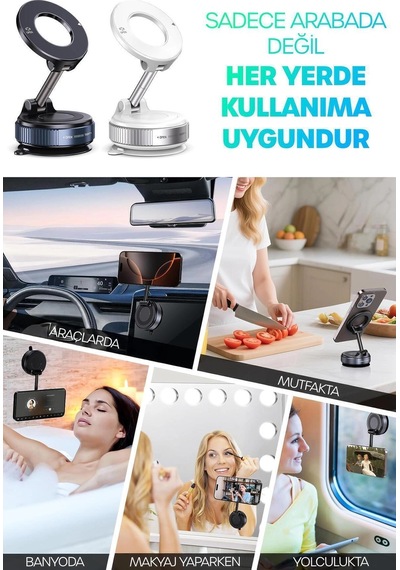 360 Araba Telefon Tutucu Ayarlanabilir Masa Üstü Vakumlu Mıknatıslı Magsafe Telefon Tutucu Siyah Çok Renkli