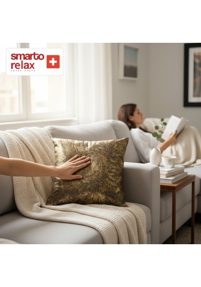 Smarto Relaxvdolgulu Kırlent Tekli Antibakteriyel Desenli Dekoratif 45x45 Cm Siyah - Altın