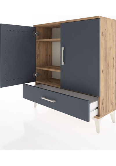 Arges Şifonyer 3 Raflı Tek Çekmeceli 2 Kapaklı 88x30x96 Çam-antrasit Atlas Çam