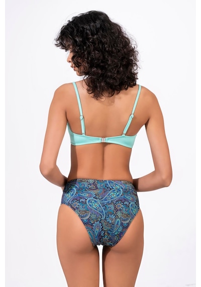 Endeep Kadın Desenli Yüksek Bel Çapraz Detaylı Destekli Bikini Takımı Mavi